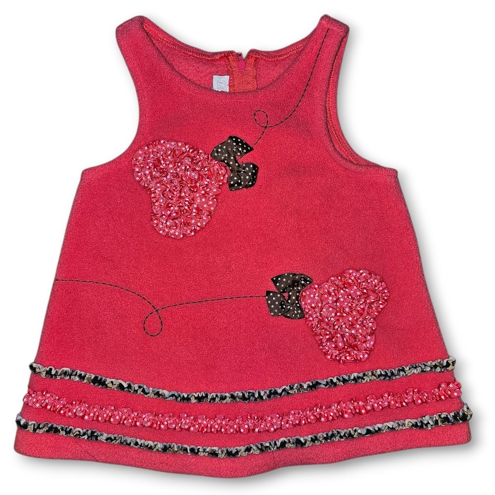 Baby Girl Sleeveless Pink Fleece Heart Ruffle Dress Bonnie Baby 18M Coquette